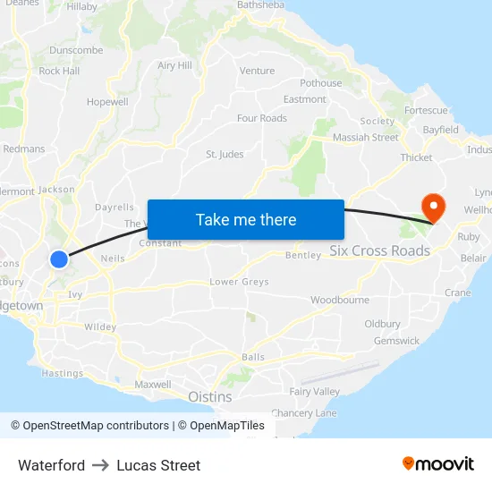 Waterford to Lucas Street map