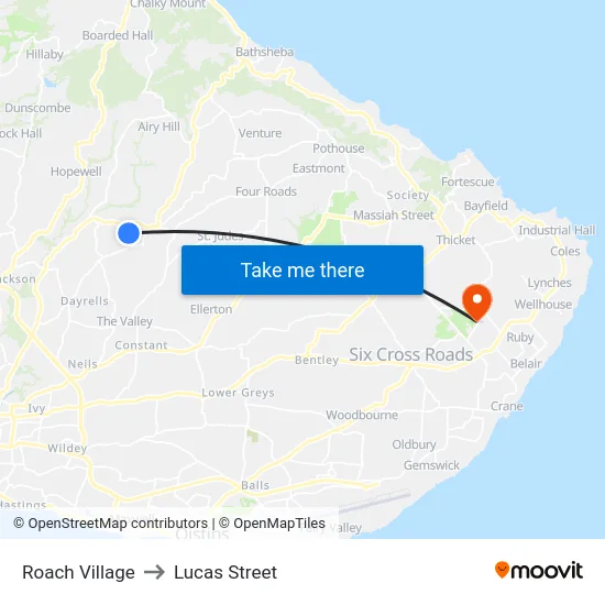 Roach Village to Lucas Street map