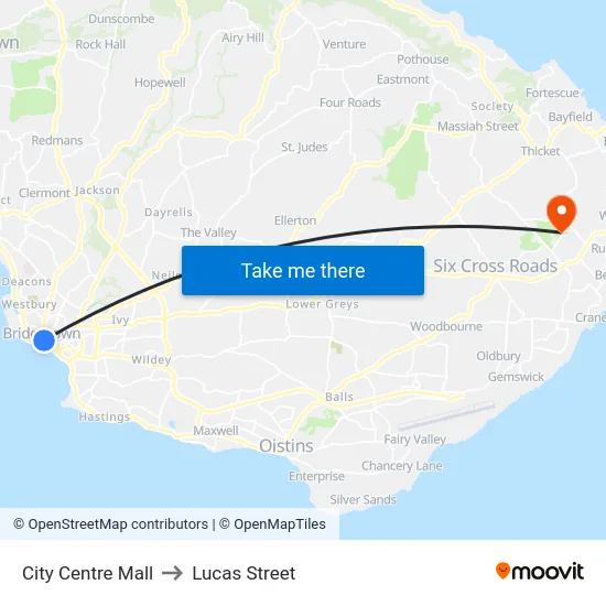 City Centre Mall to Lucas Street map