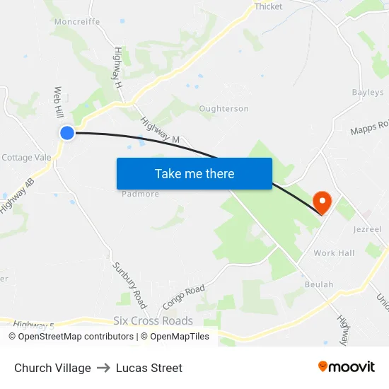 Church Village to Lucas Street map