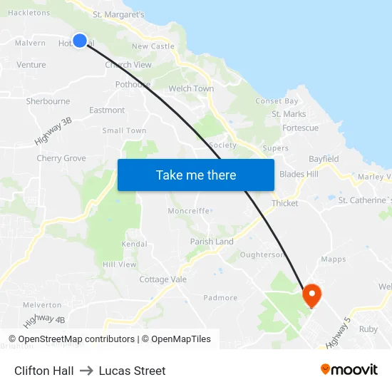 Clifton Hall to Lucas Street map