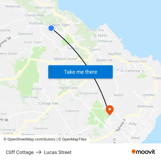Cliff Cottage to Lucas Street map