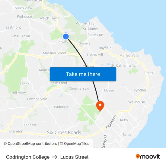 Codrington College to Lucas Street map