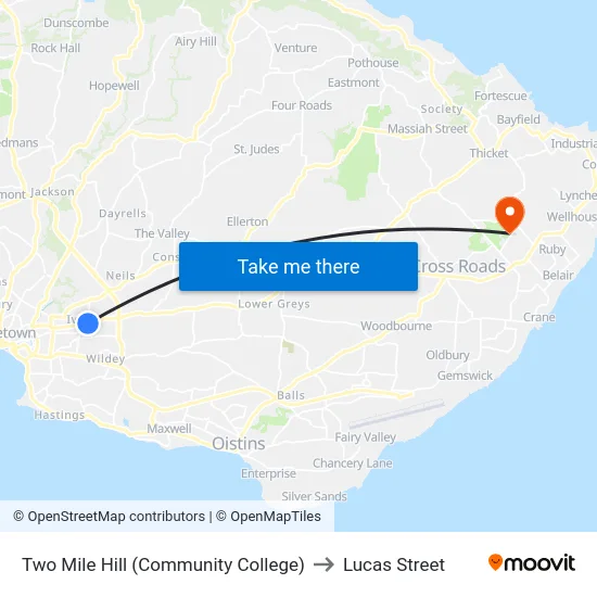 Two Mile Hill (Community College) to Lucas Street map