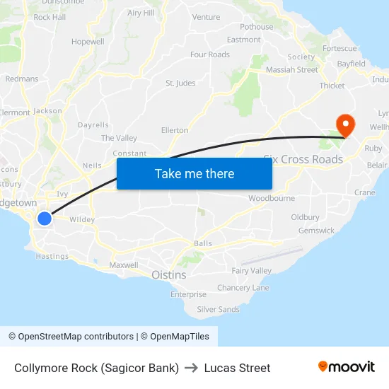 Collymore Rock (Sagicor Bank) to Lucas Street map