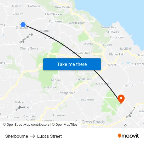 Sherbourne to Lucas Street map