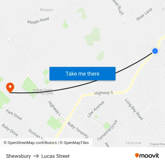 Shewsbury to Lucas Street map