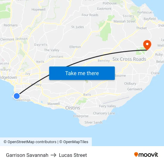 Garrison Savannah to Lucas Street map