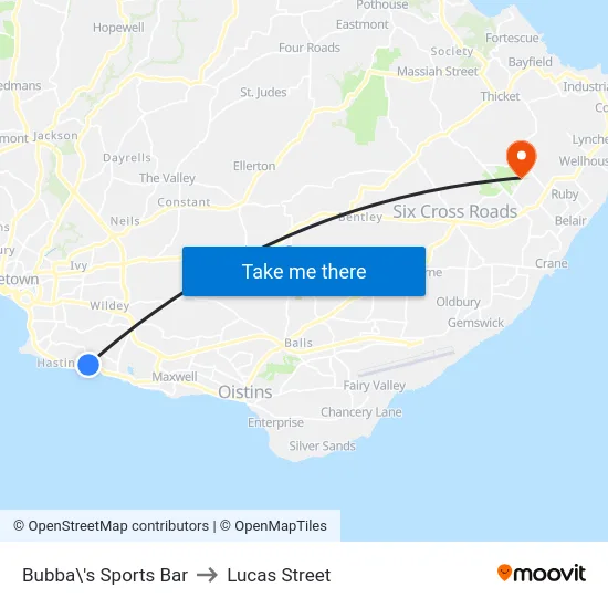 Bubba\'s Sports Bar to Lucas Street map