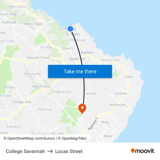 College Savannah to Lucas Street map