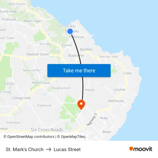 St. Mark's Church to Lucas Street map
