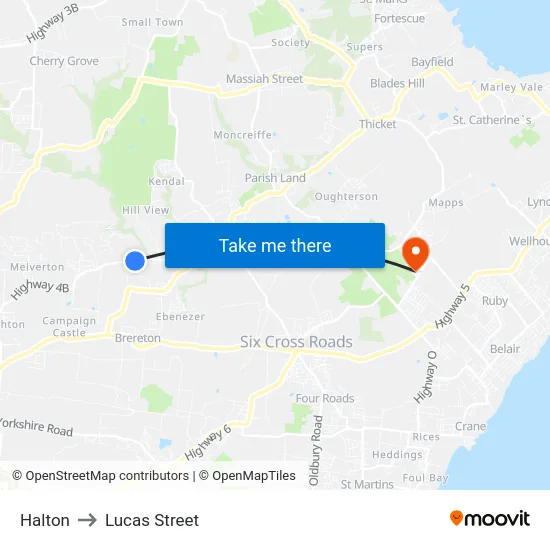 Halton to Lucas Street map