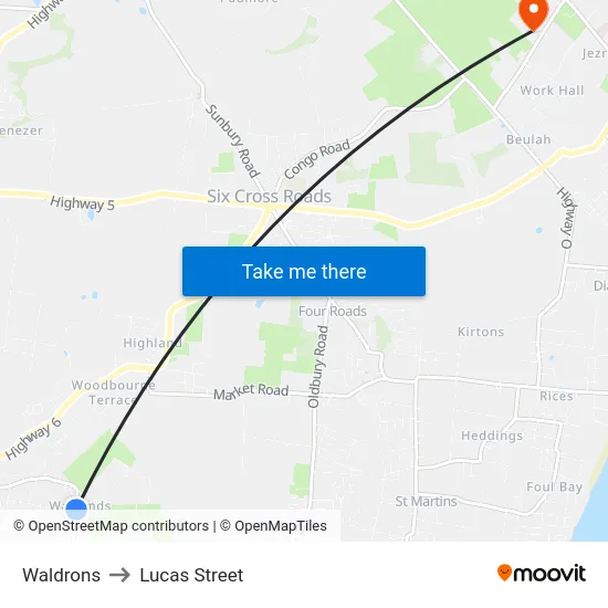 Waldrons to Lucas Street map