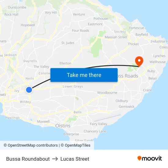 Bussa Roundabout to Lucas Street map