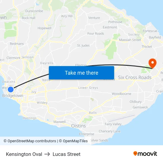 Kensington Oval to Lucas Street map