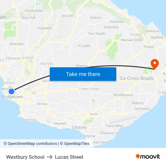 Westbury School to Lucas Street map