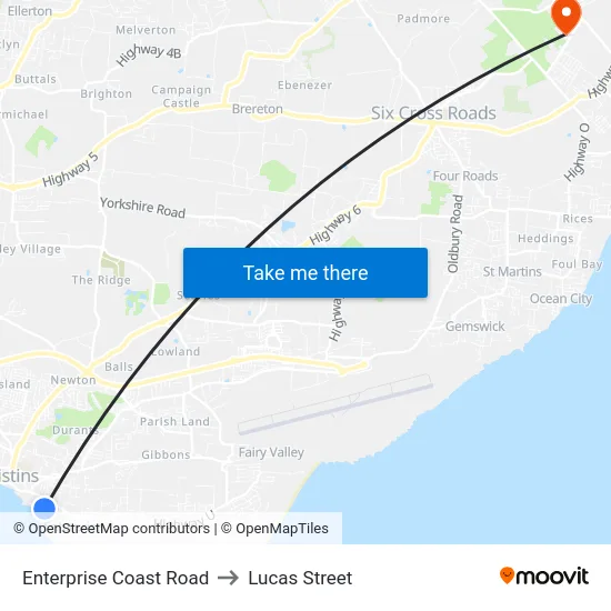 Enterprise Coast Road to Lucas Street map