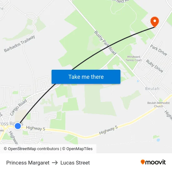 Princess Margaret to Lucas Street map