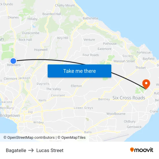 Bagatelle to Lucas Street map