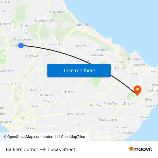 Barkers Corner to Lucas Street map