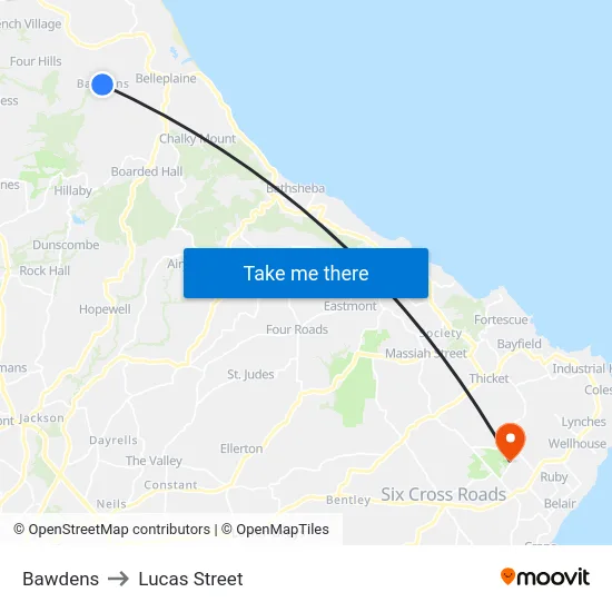 Bawdens to Lucas Street map