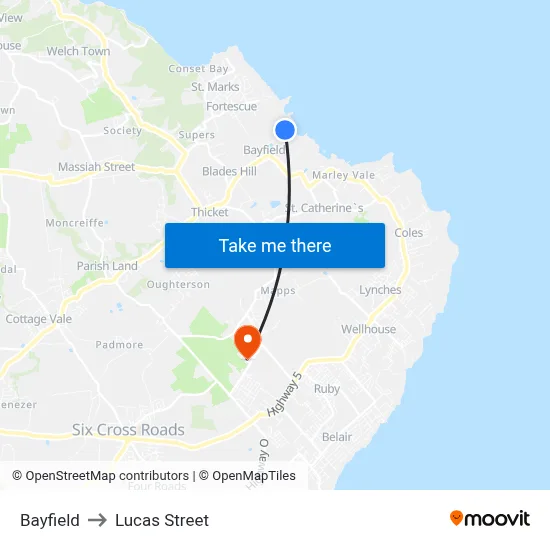 Bayfield to Lucas Street map