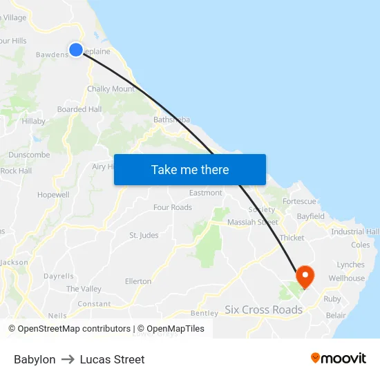 Babylon to Lucas Street map