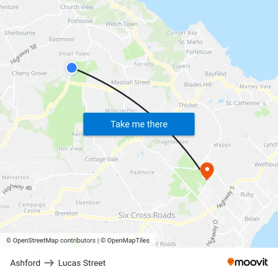 Ashford to Lucas Street map