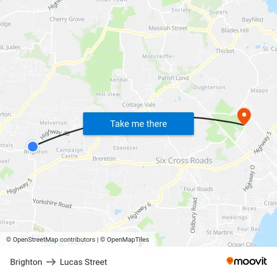 Brighton to Lucas Street map