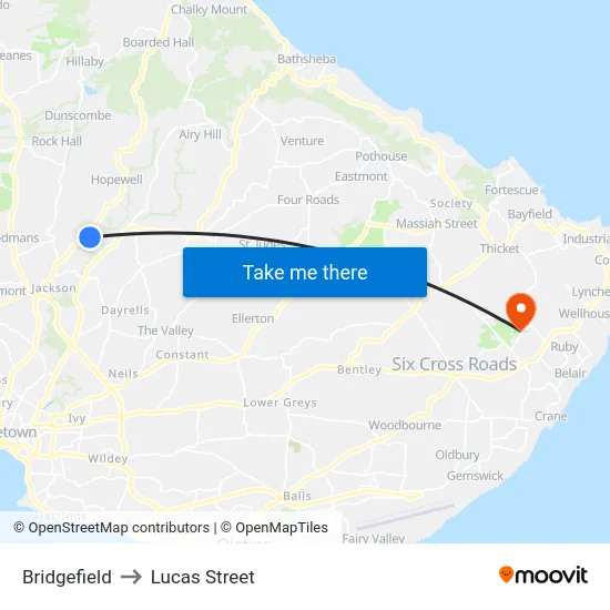 Bridgefield to Lucas Street map
