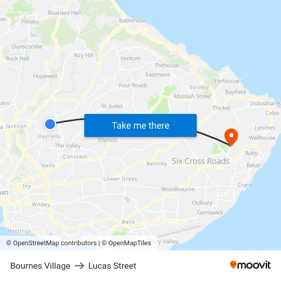 Bournes Village to Lucas Street map