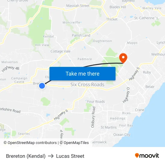 Brereton (Kendal) to Lucas Street map