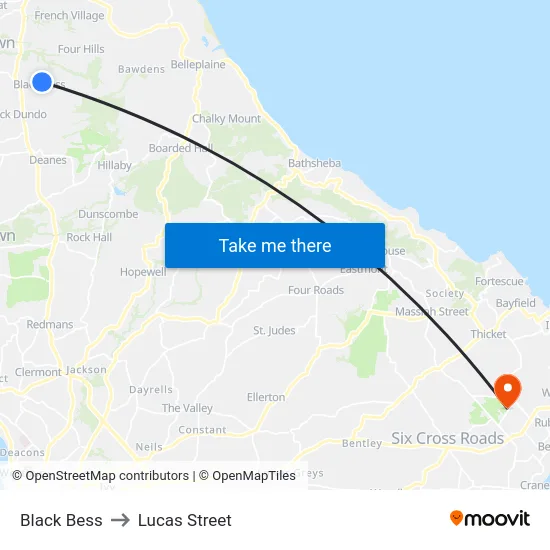 Black Bess to Lucas Street map