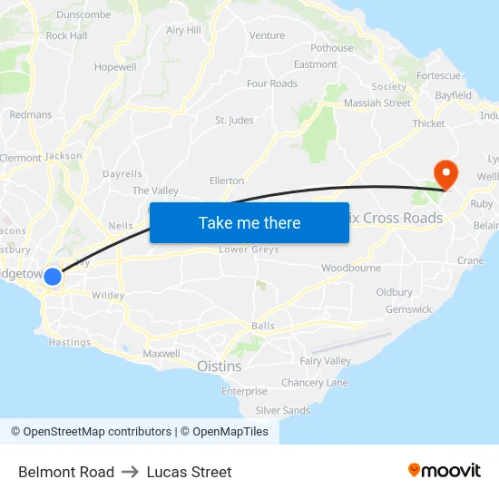 Belmont Road to Lucas Street map