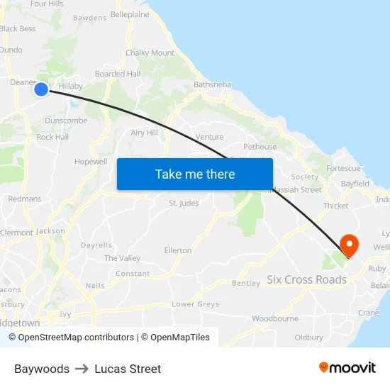 Baywoods to Lucas Street map