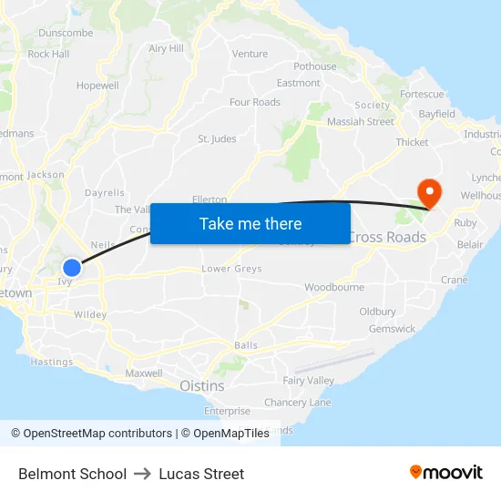 Belmont School to Lucas Street map