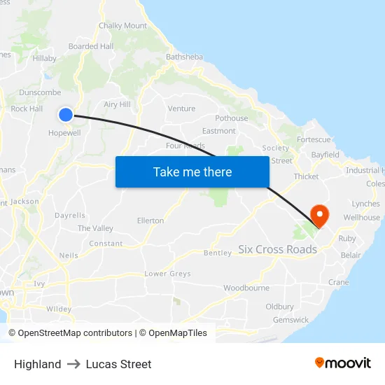 Highland to Lucas Street map