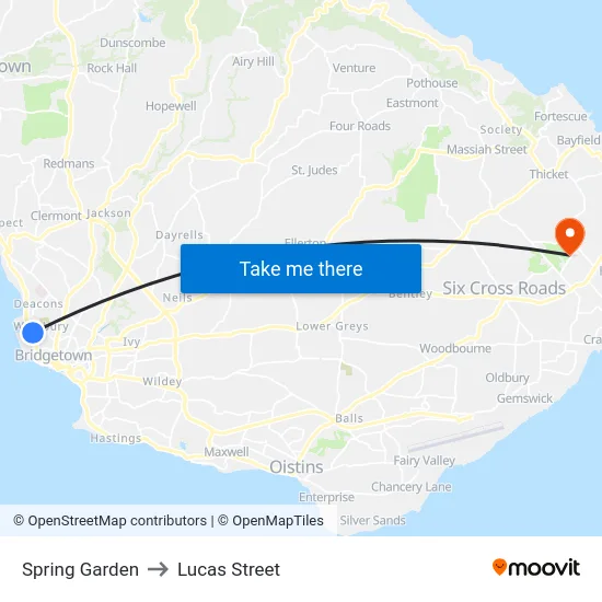 Spring Garden to Lucas Street map