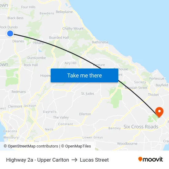 Highway 2a - Upper Carlton to Lucas Street map