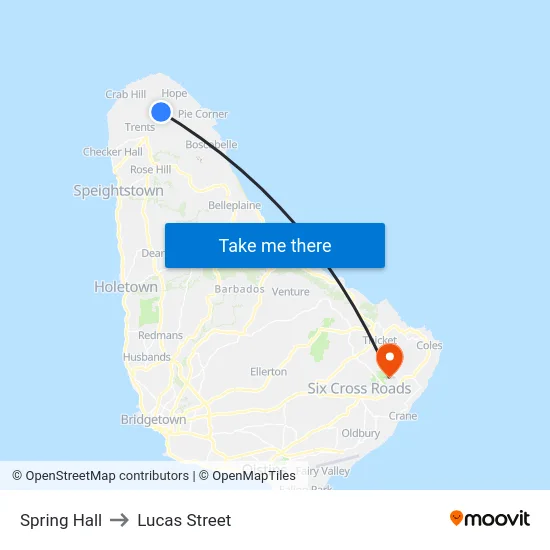 Spring Hall to Lucas Street map