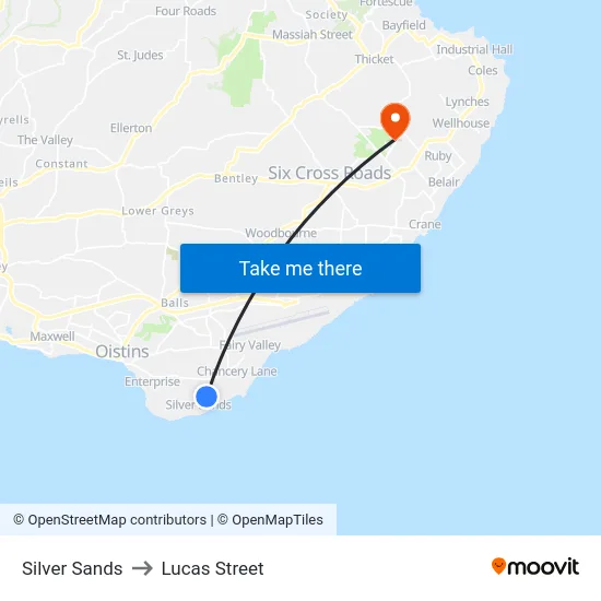 Silver Sands to Lucas Street map
