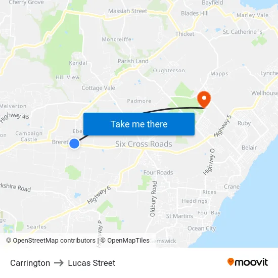 Carrington to Lucas Street map