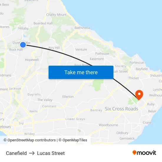 Canefield to Lucas Street map