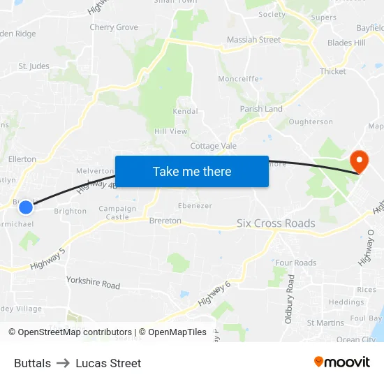 Buttals to Lucas Street map