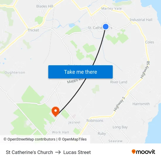 St Catherine's Church to Lucas Street map