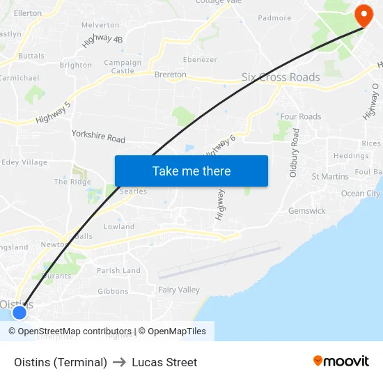 Oistins (Terminal) to Lucas Street map