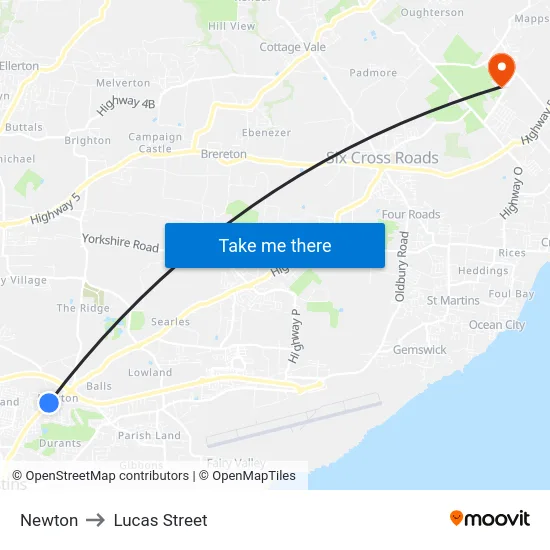 Newton to Lucas Street map