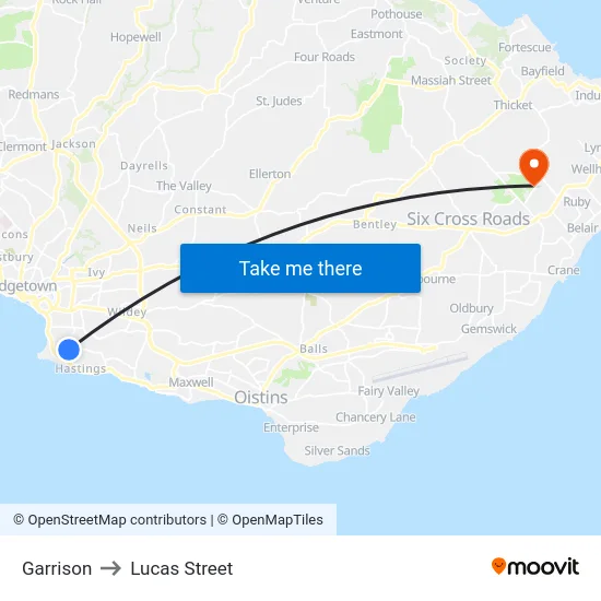 Garrison to Lucas Street map