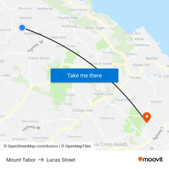 Mount Tabor to Lucas Street map