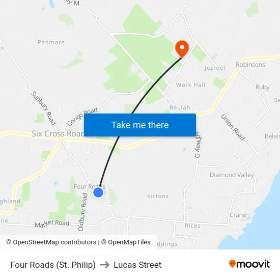 Four Roads (St. Philip) to Lucas Street map